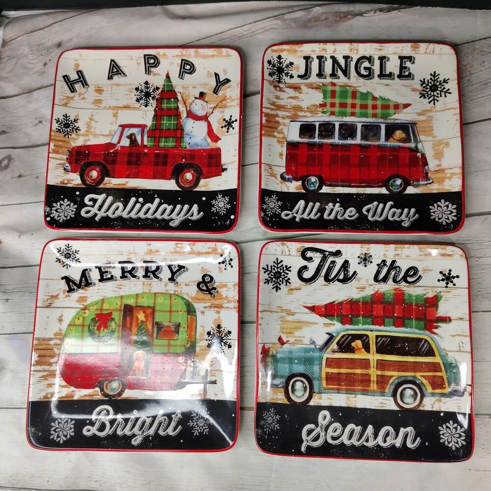 Set of 4 GEOFF ALLEN ROBERT STANLEY Collection Red Truck Christmas Plates 2019